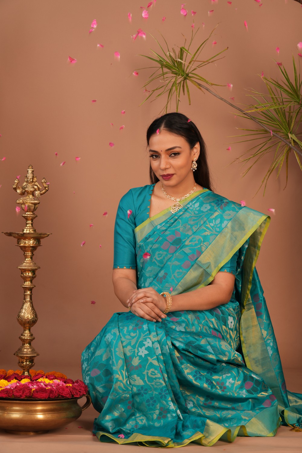 Image of Uppada Silk Teal Blue Saree